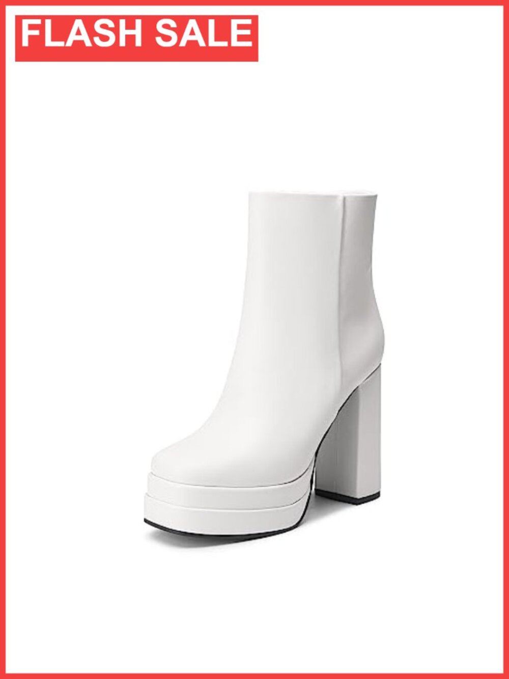 Platform Chunky Heel Ankle Boots Faux Leather Y2K Square Toe Side Zip